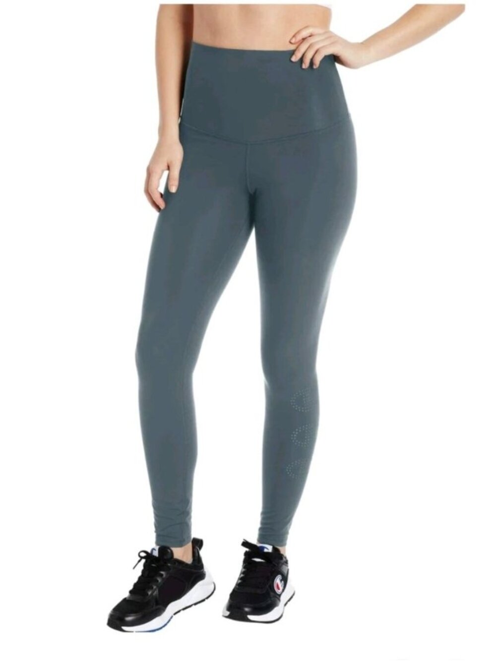 Champion Womens XL Sport High-Rise Leggings Blue Perforated Logo Athleticwear